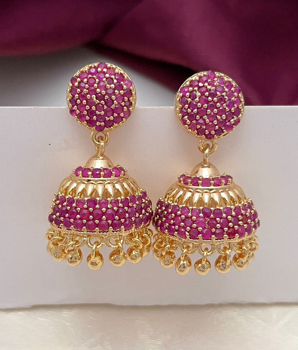 Pink stone Jhumka Earrings