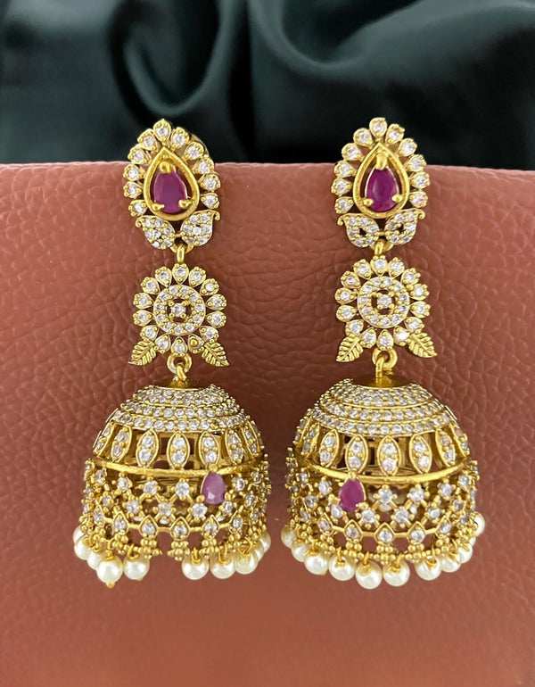 Beautiful Pink Stone Jhumka Earrings