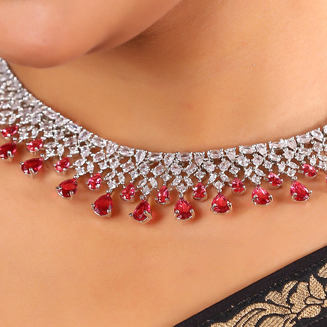 Trendy Rhodium Polish Necklace Set - Kanyaa