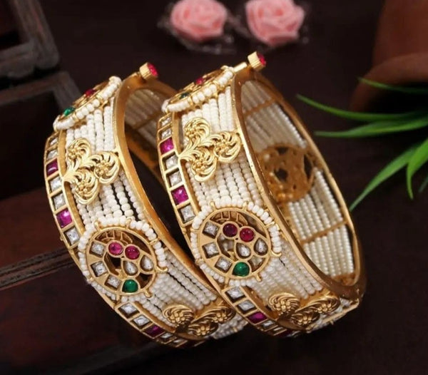 Beautiful Multi Colour Moti and Stone Rajwadi Polish Screw Kada