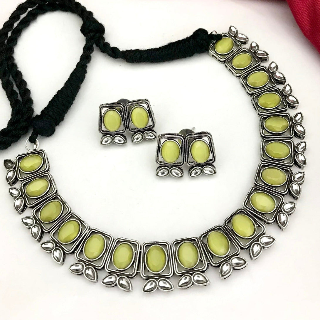 Unique Yellow Stone Oxidised Necklace Set - Kanyaa