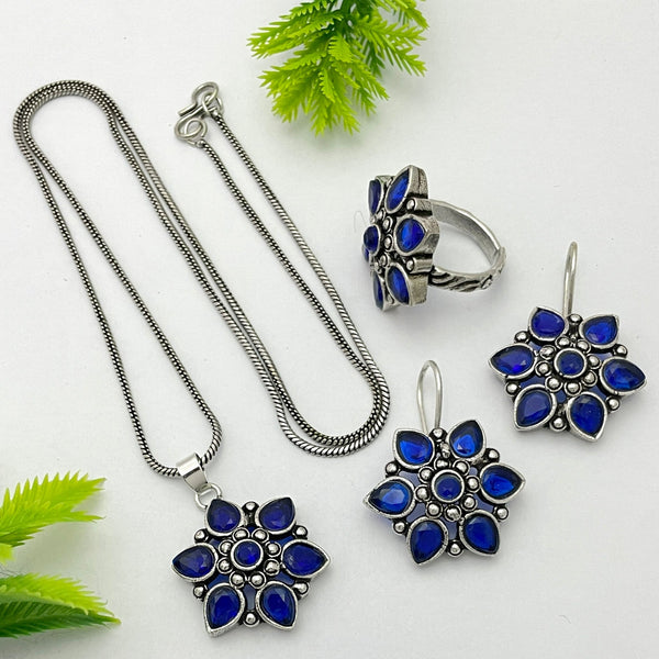 Exclusive Blue Flower Pendent Set - Kanyaa