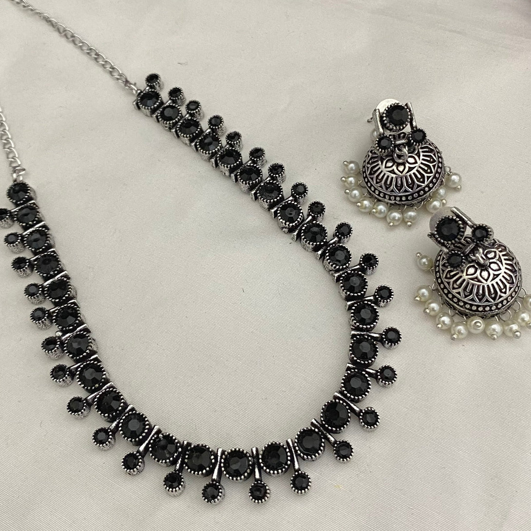 Pretty Black Stone Oxidised Haram Set - Kanyaa