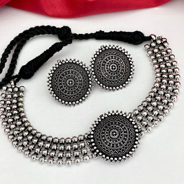 Cute German Silver Oxidised Choker - Kanyaa