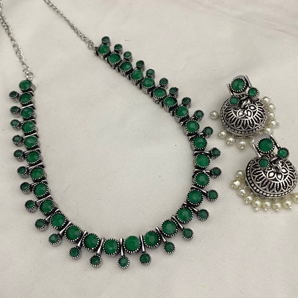 Exquisite Green Colour Oxidised Necklace Set - Kanyaa