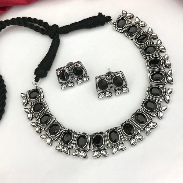 Unique Black Stone Oxidised Necklace Set - Kanyaa