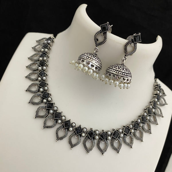 Diamond Shape German Silver Oxidised Necklace Set 1 - Kanyaa