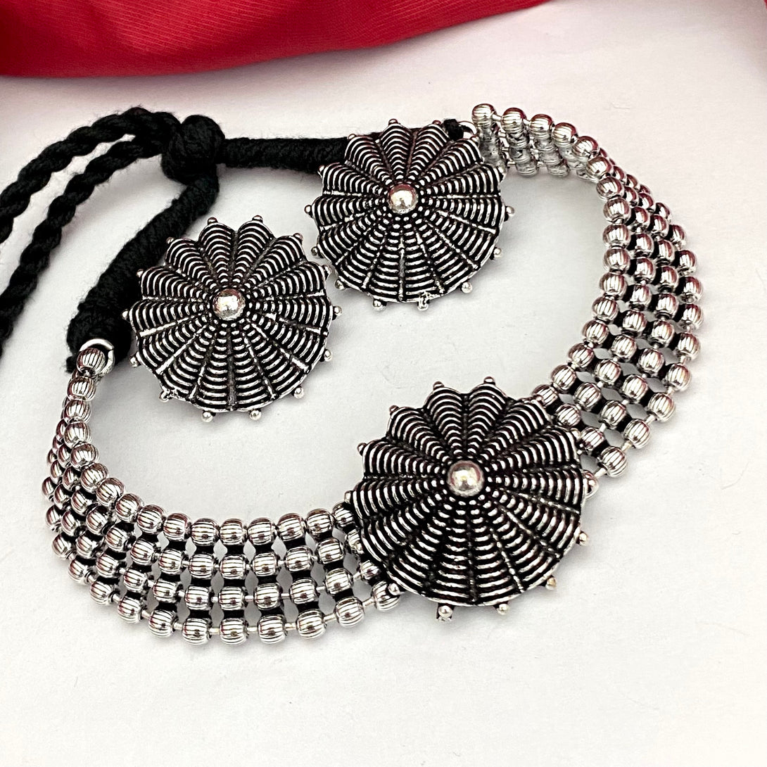 Elegant German Silver Oxidised Choker - Kanyaa