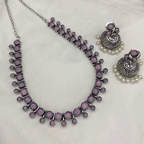 Exquisite Baby Pink Colour Oxidised Necklace Set - Kanyaa
