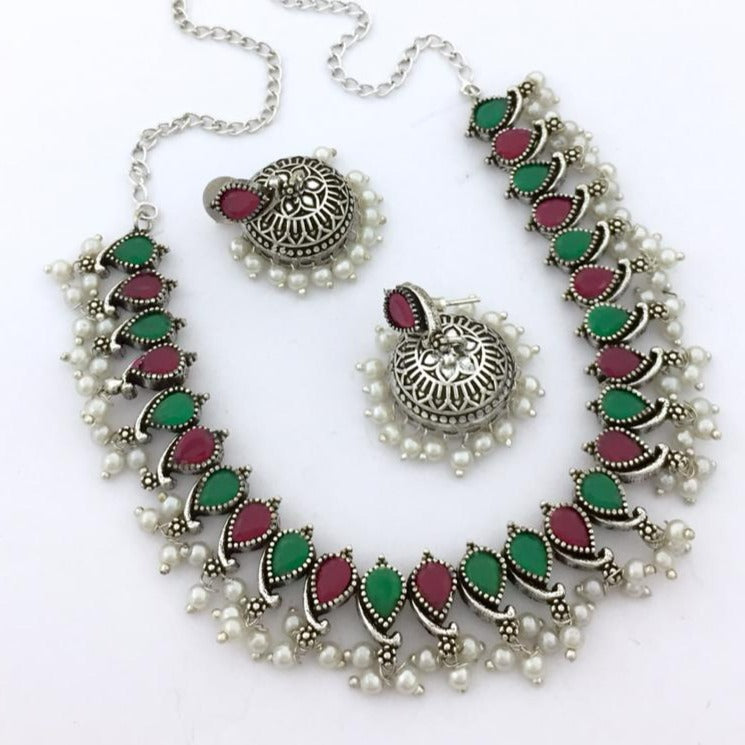 Gorgeous Multi Color Oxidised Necklace Set - Kanyaa