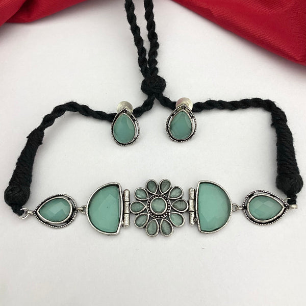 Charming Green German Silver Oxidised Choker - Kanyaa