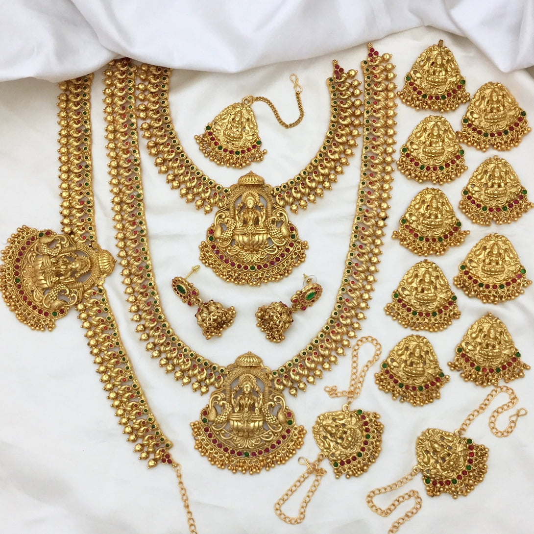 Gold Plated Lakshmi Design Bridal Combo Set - Kanyaa