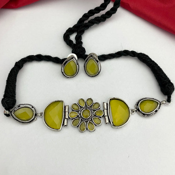 Charming Yellow German Silver Oxidised Choker - Kanyaa