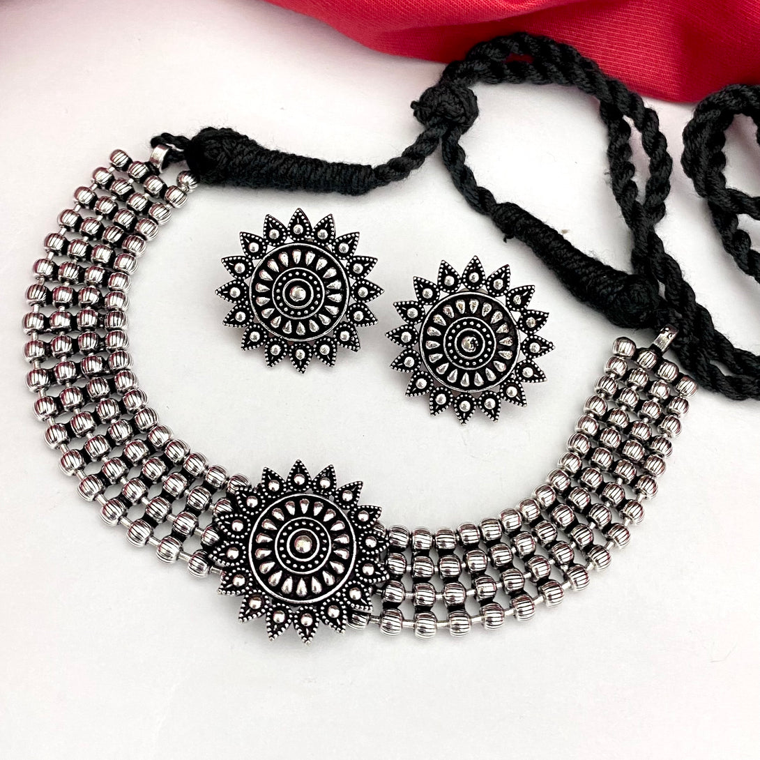 Charming German Silver Oxidised Choker - Kanyaa