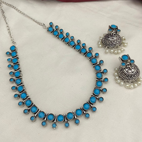 Exquisite Sky Blue Colour Oxidised Necklace Set - Kanyaa