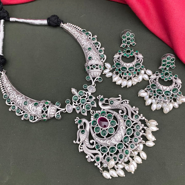 Fancy dark green Peacock oxidised Choker - Kanyaa