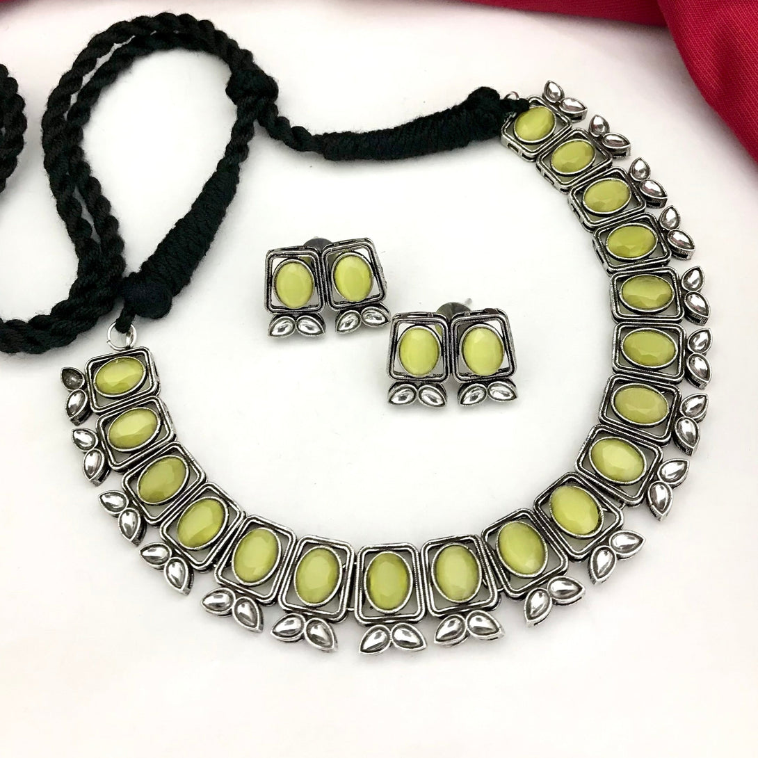 Unique Yellow Stone Oxidised Necklace Set - Kanyaa