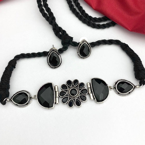 Charming Black German Silver Oxidised Choker - Kanyaa