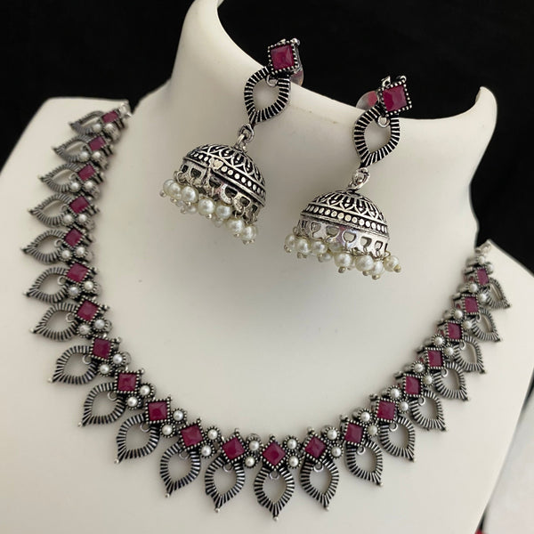 Diamond Shape German Silver Oxidised Necklace Set - Kanyaa