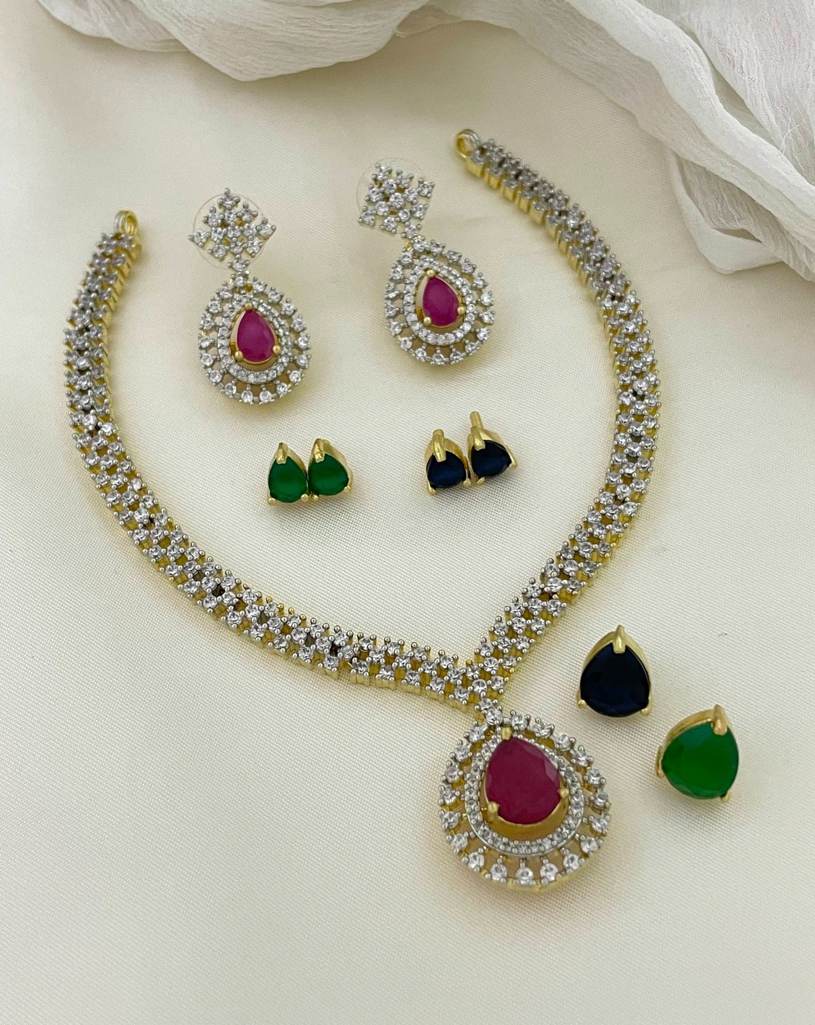 Diamond Necklace with Interchangeable Stones - Indian Jewellery Designs