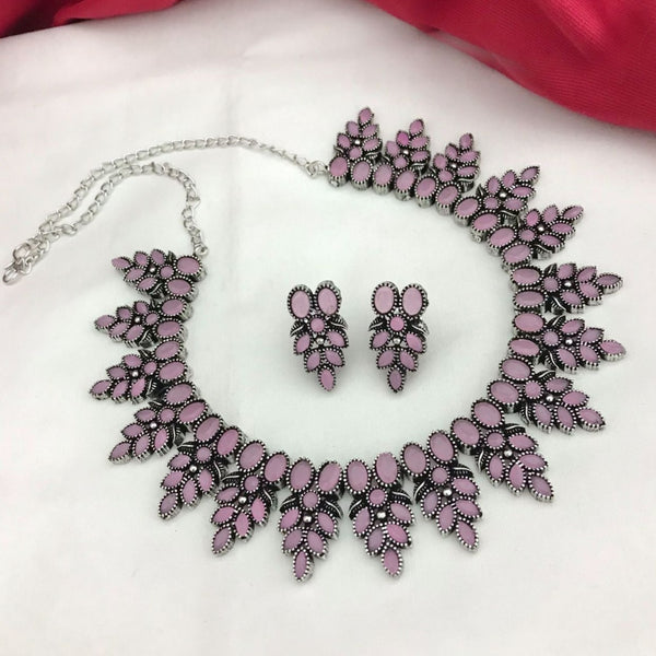 Pink Grapes Shape Oxidised Necklace Set - Kanyaa