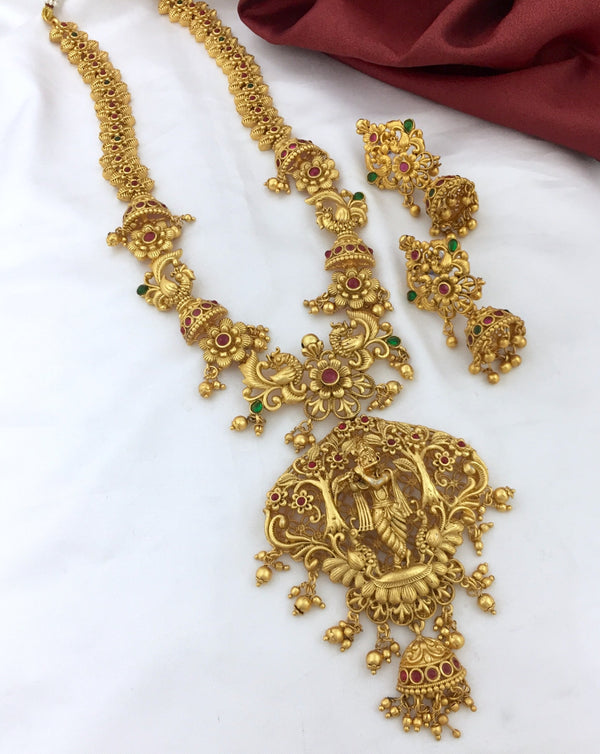 Heavy Krishna Peacock Flower Haram Set - Kanyaa