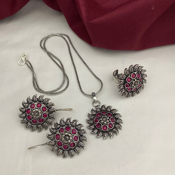 Stunning Pendent Set With Ring Oxidised Combo Set - Kanyaa