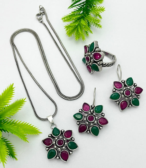 Exclusive Multi Color Flower Pendent Set - Kanyaa