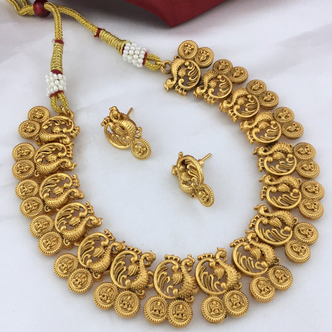 Traditional Peacock Lakshmi Coin Necklace - Kanyaa