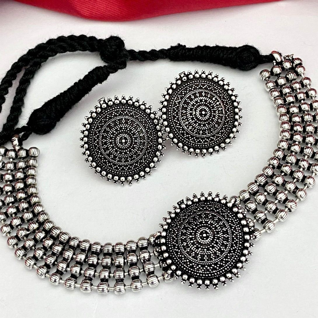 Cute German Silver Oxidised Choker - Kanyaa