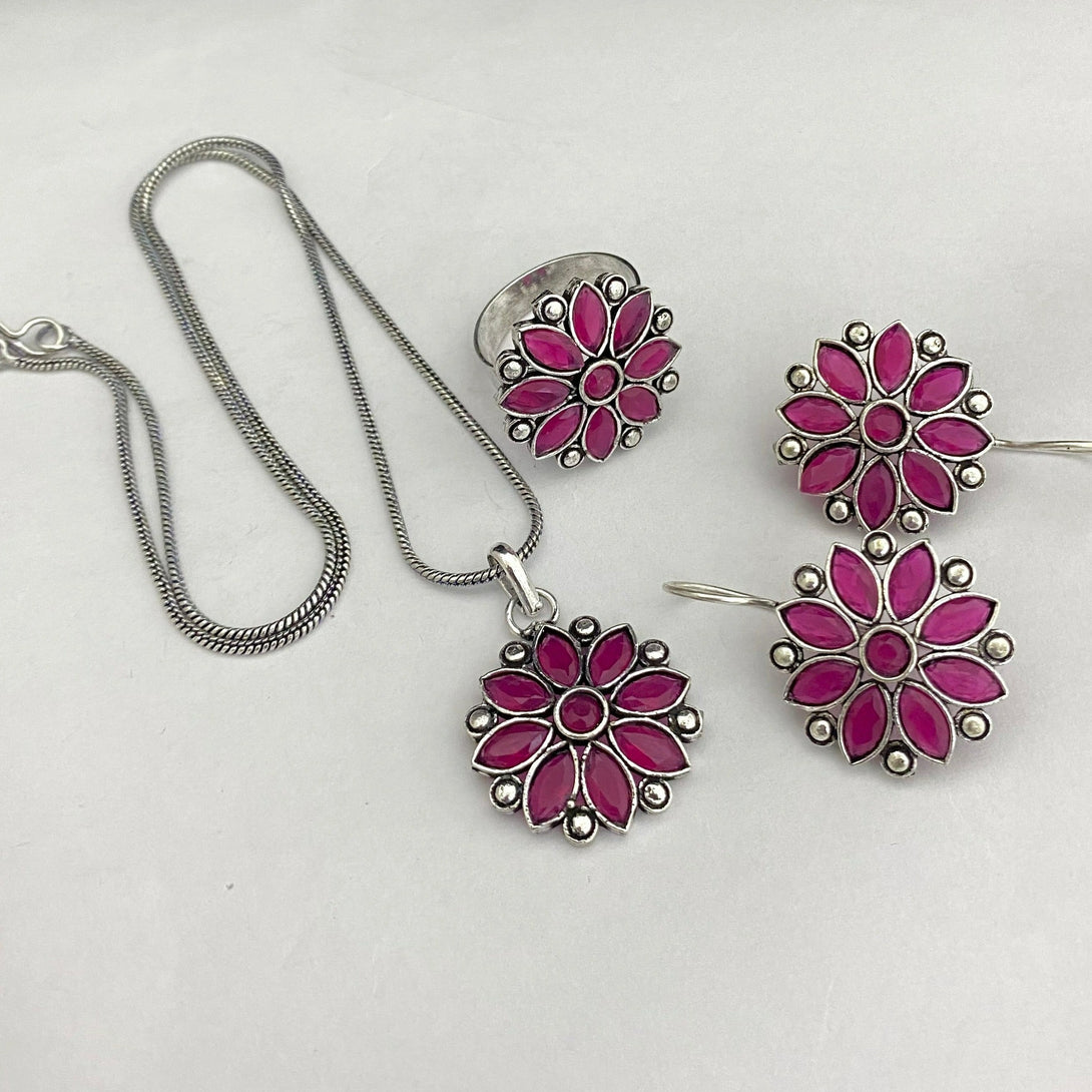 Exclusive Pink Flower Pendent Set - Kanyaa