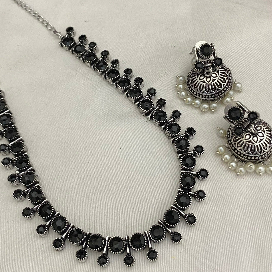 Pretty Black Stone Oxidised Haram Set - Kanyaa