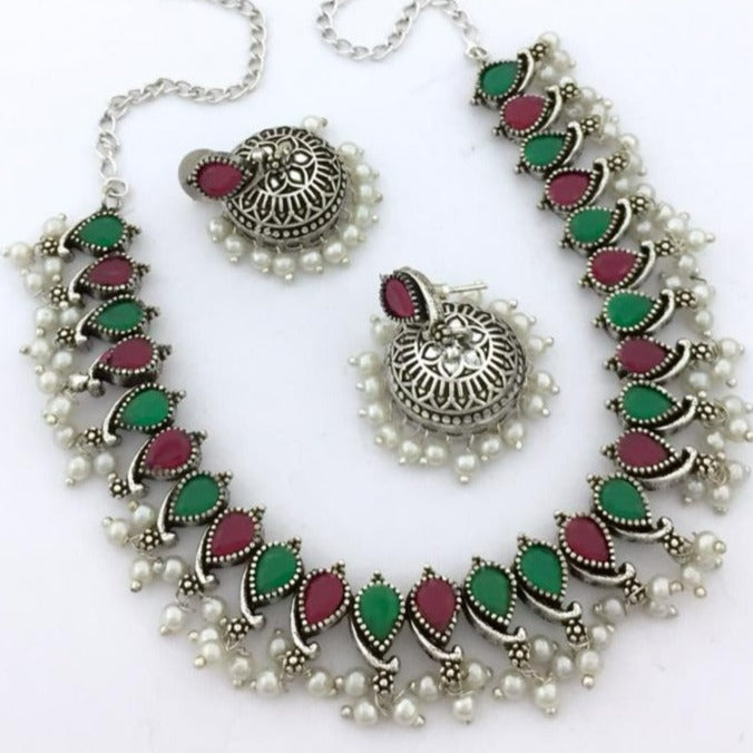 Gorgeous Multi Color Oxidised Necklace Set - Kanyaa