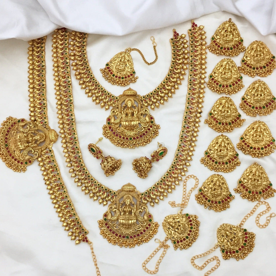 Gold Plated Lakshmi Design Bridal Combo Set - Kanyaa