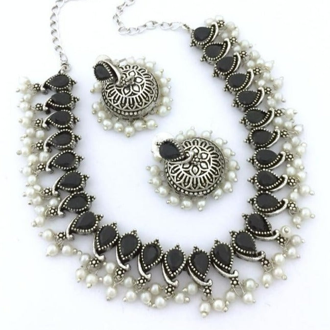 Gorgeous Black Oxidised Necklace Set - Kanyaa